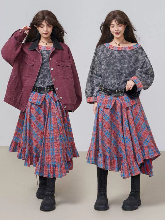 水洗拼接船領上衣 X3454