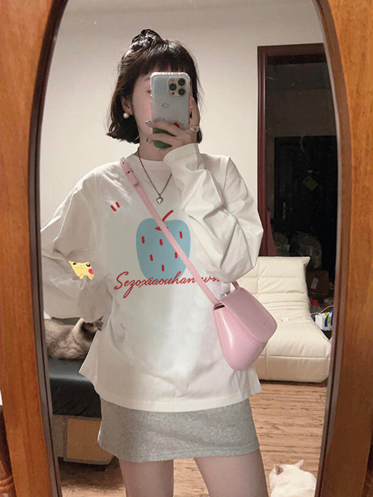 圖案印花圓領長袖T卹 X3107