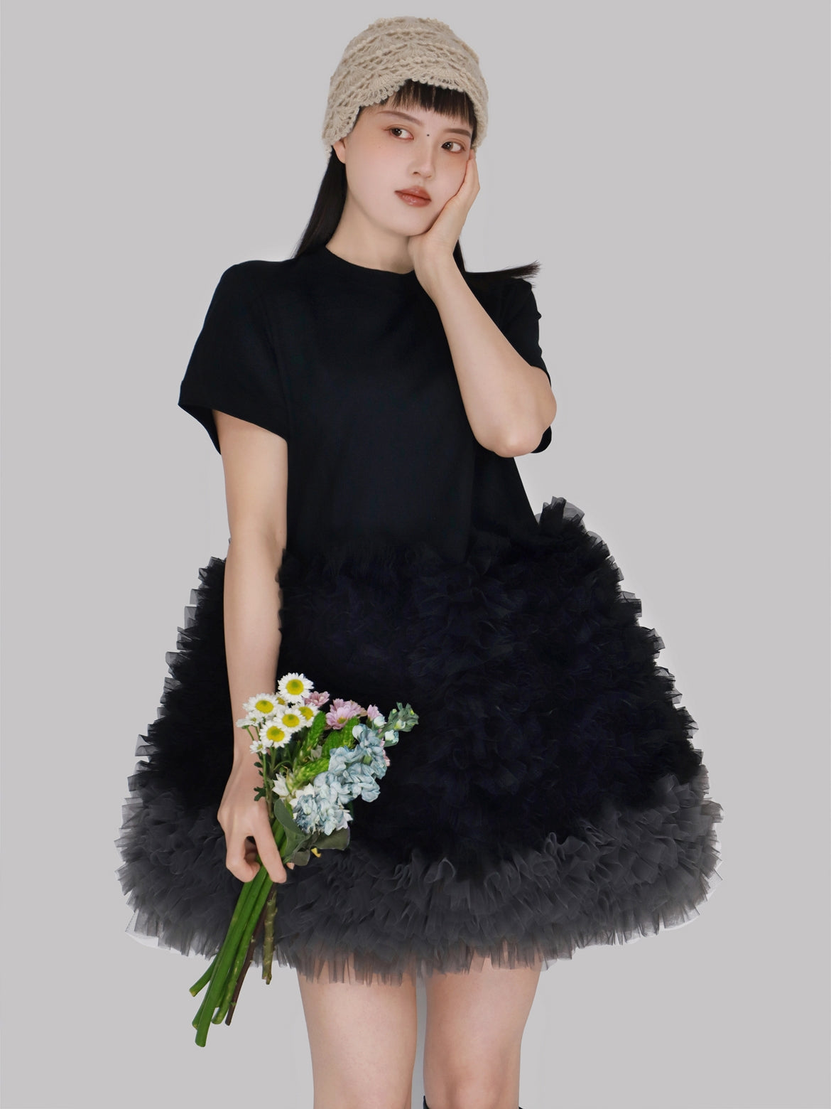 Mesh Bubble Patchwork Dress X3240