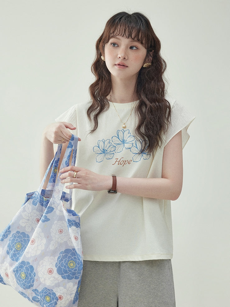 Floral Ruffle Sleeve T-Shirt X3231