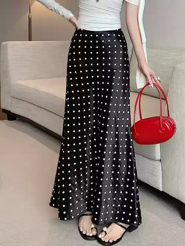 French Polka Dot Satin Skirt X3218
