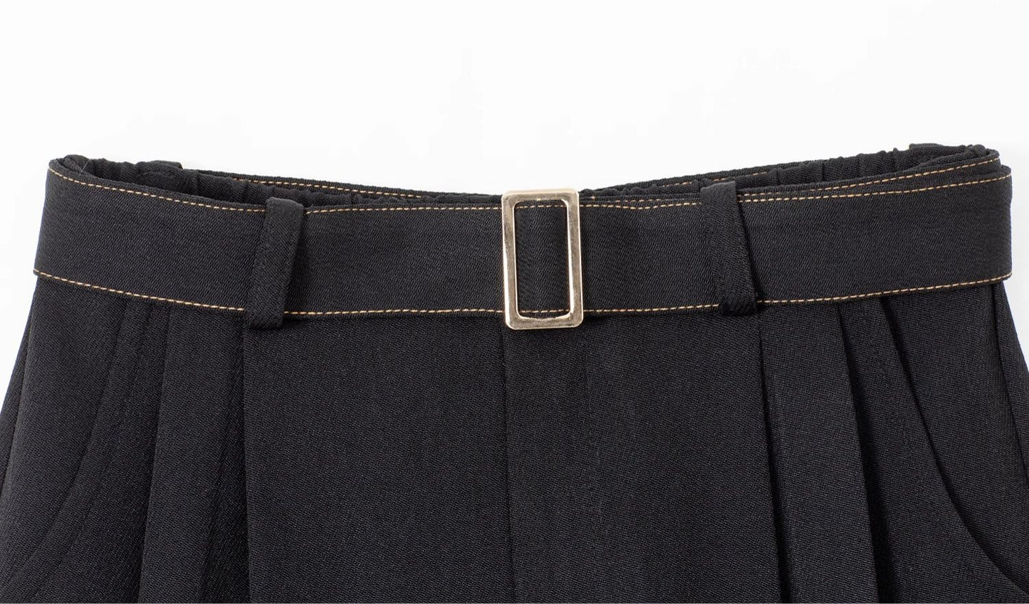 Contrast Stitch Short Blazer/Wide-leg PantsX3380