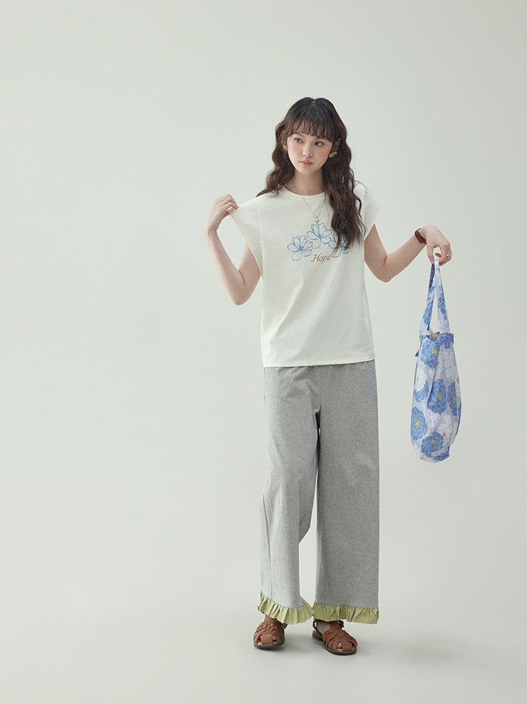 Floral Ruffle Sleeve T-Shirt X3231