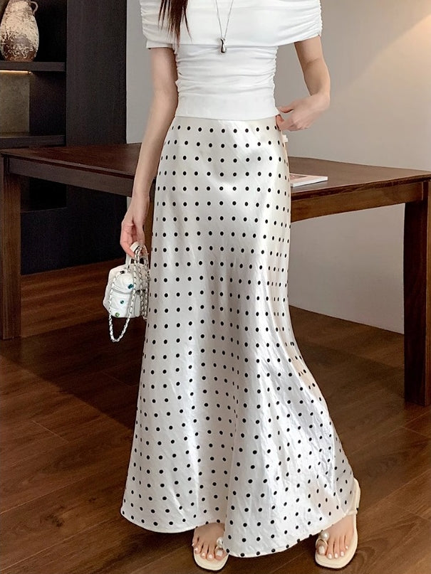 French Polka Dot Satin Skirt X3218