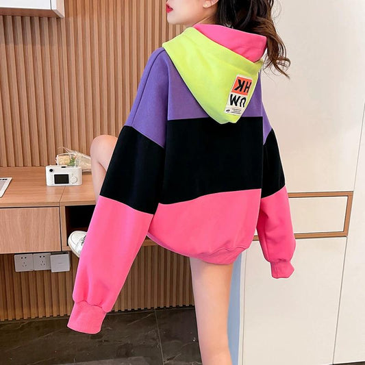 Color Block Fleece Lined Oversized Hoodie X3728