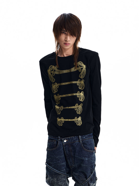 Gold Braid Print Long Sleeve Tee X3694