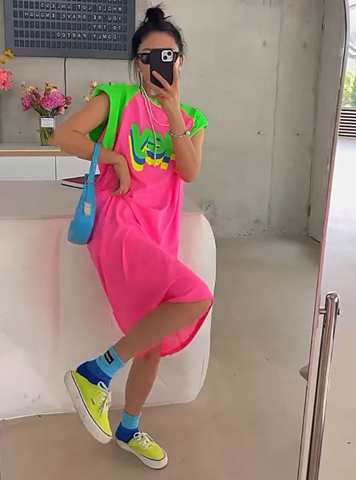 印花T卹洋裝 X2801