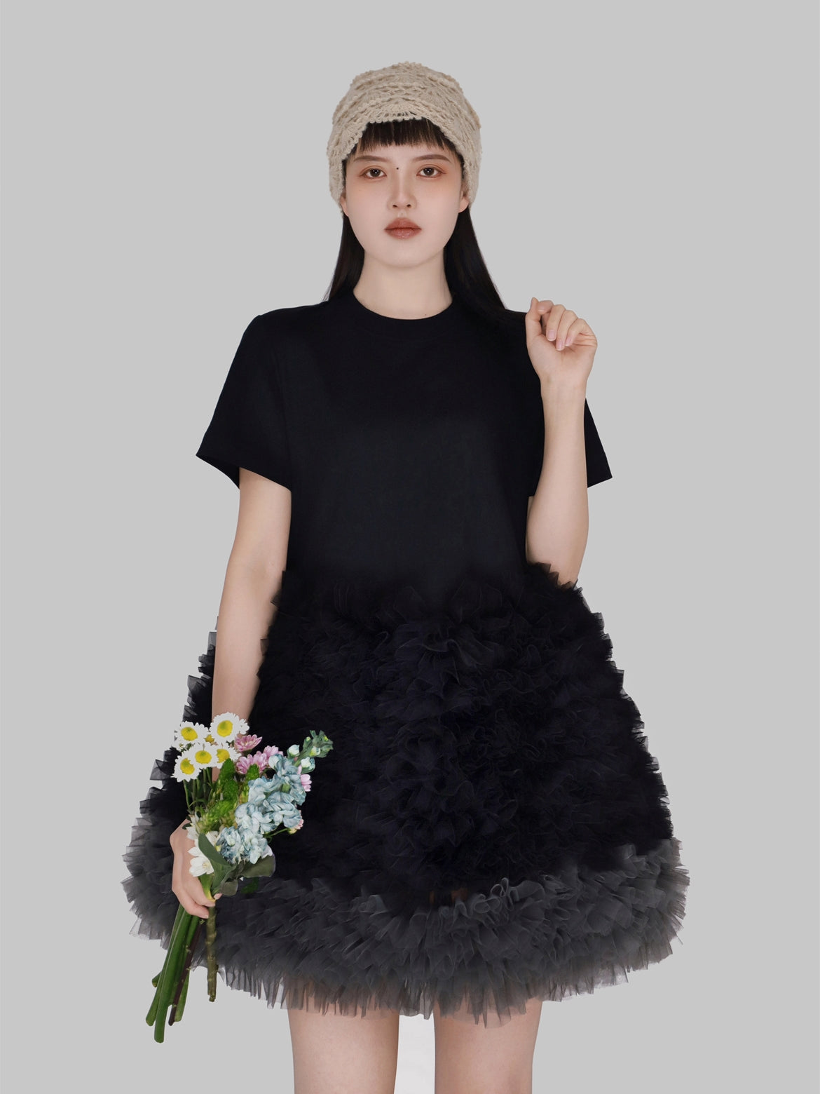 Mesh Bubble Patchwork Dress X3240
