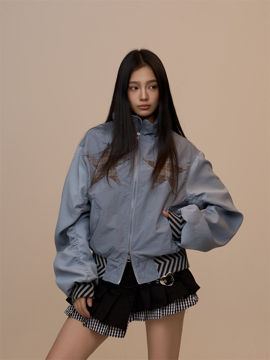 Spring New Black Plaid Star Oversized Jacket X3390
