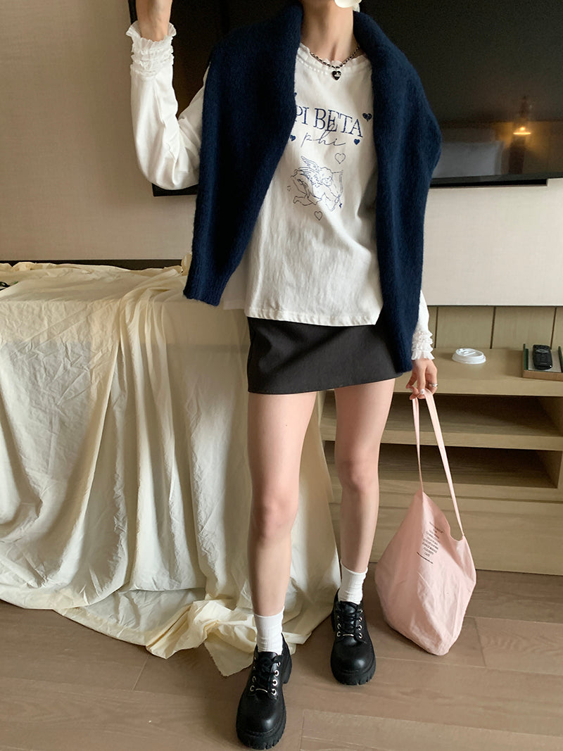甜美蕾絲拼布長袖T卹 X3198