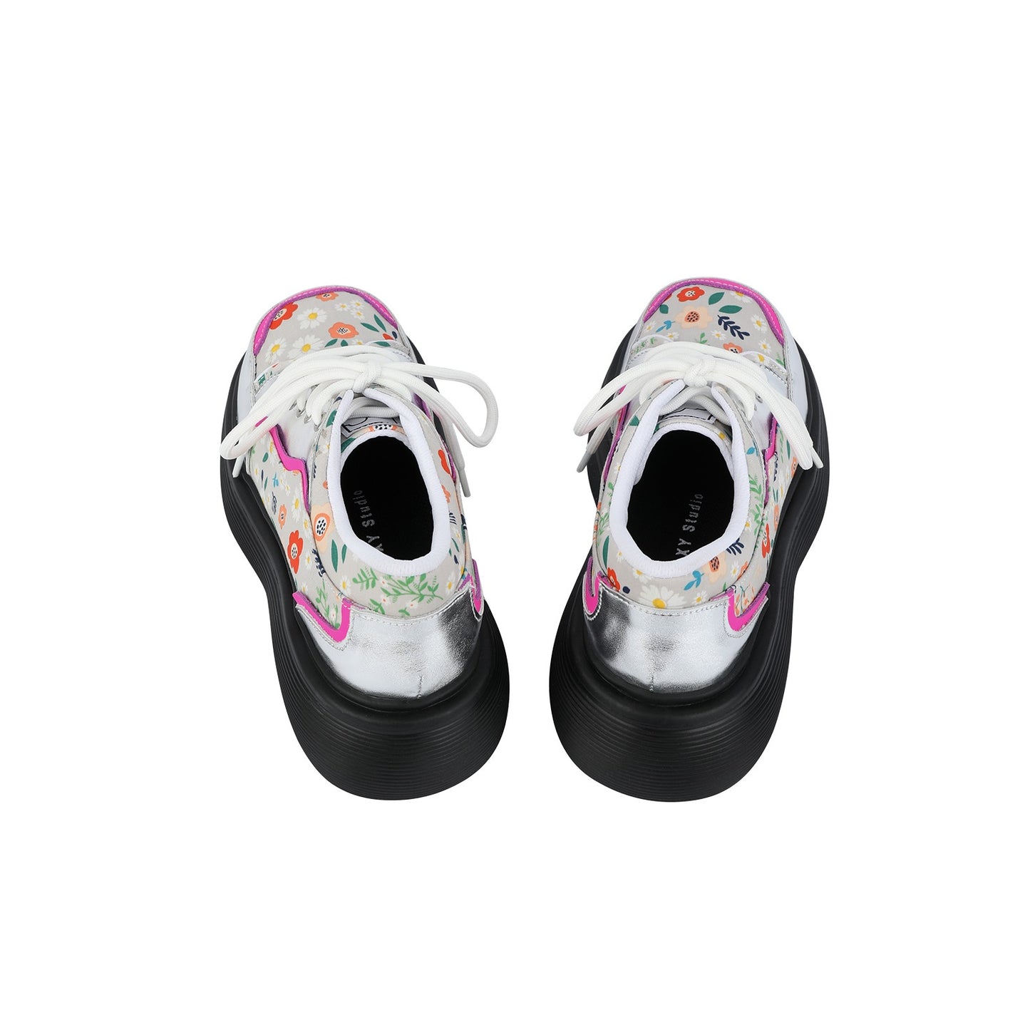Colorblock Floral Chunky Platform Lace-Up Shoes X3479