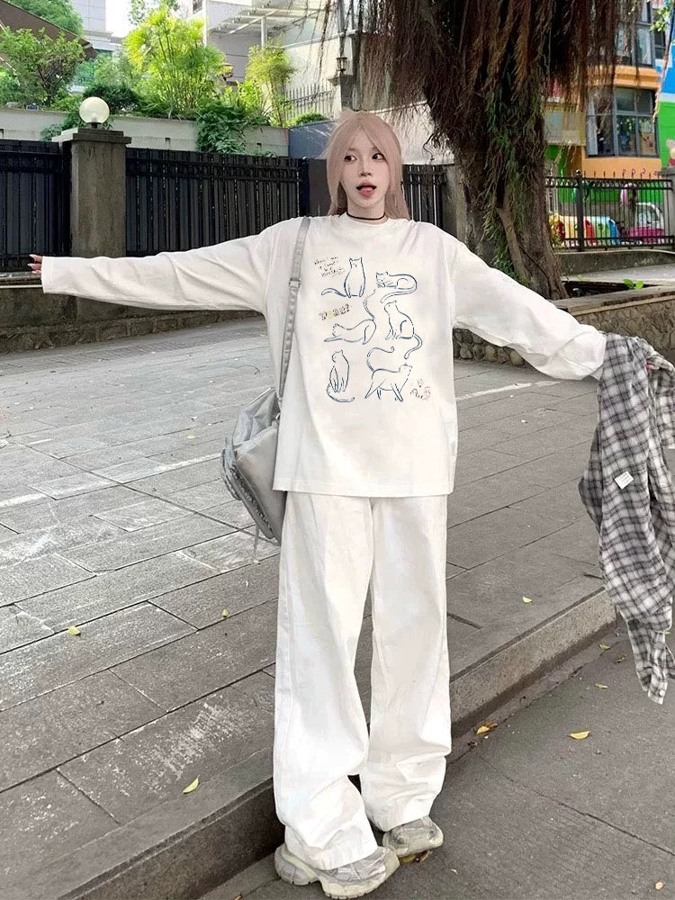重磅純棉小貓長袖T卹 X3119