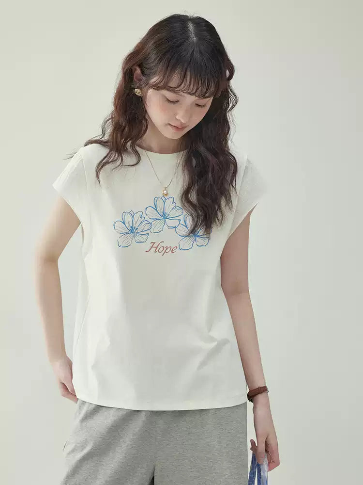 Floral Ruffle Sleeve T-Shirt X3231