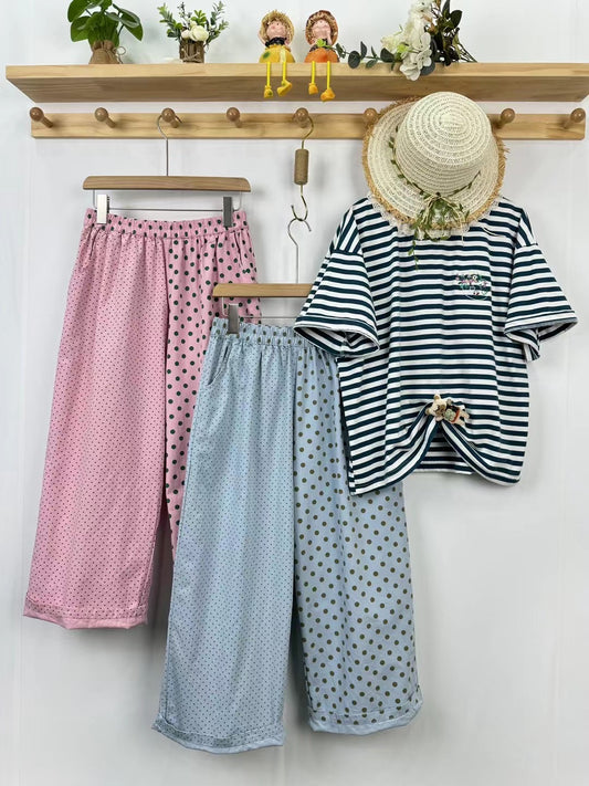 Polka Dot Patchwork Wide Pants X3224