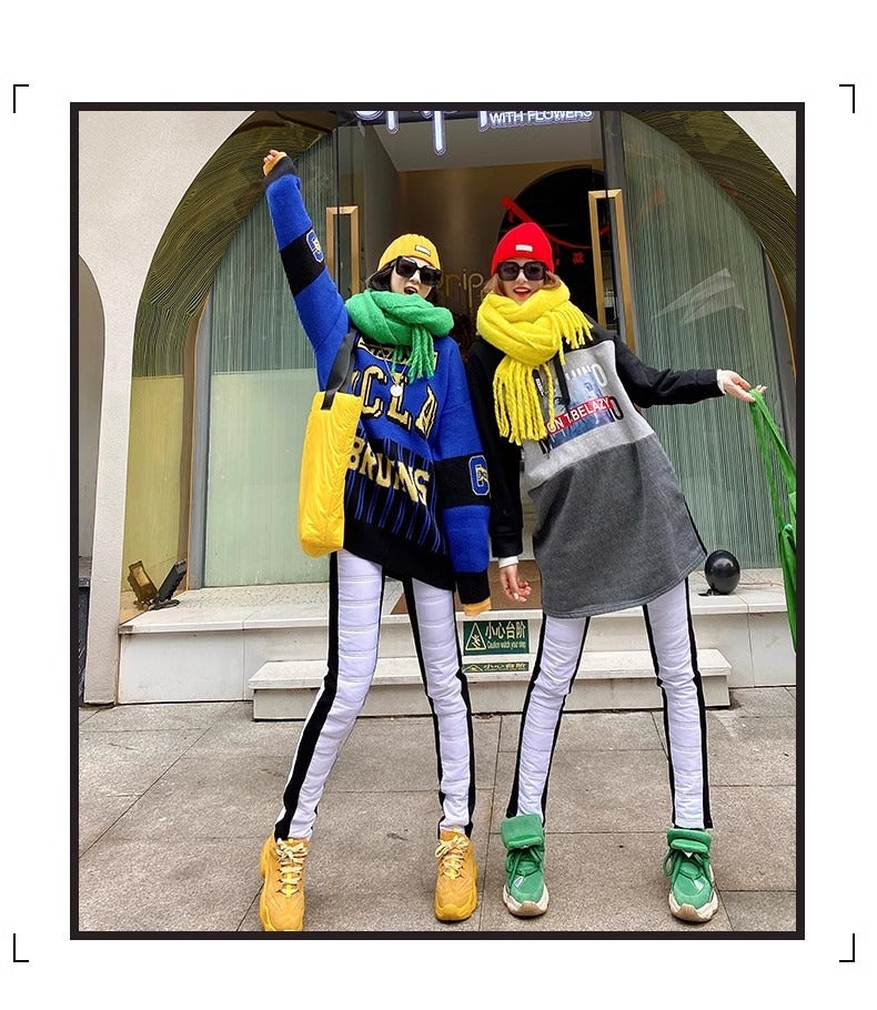 Color Patch Embroidered Padded Slim Pants X3430