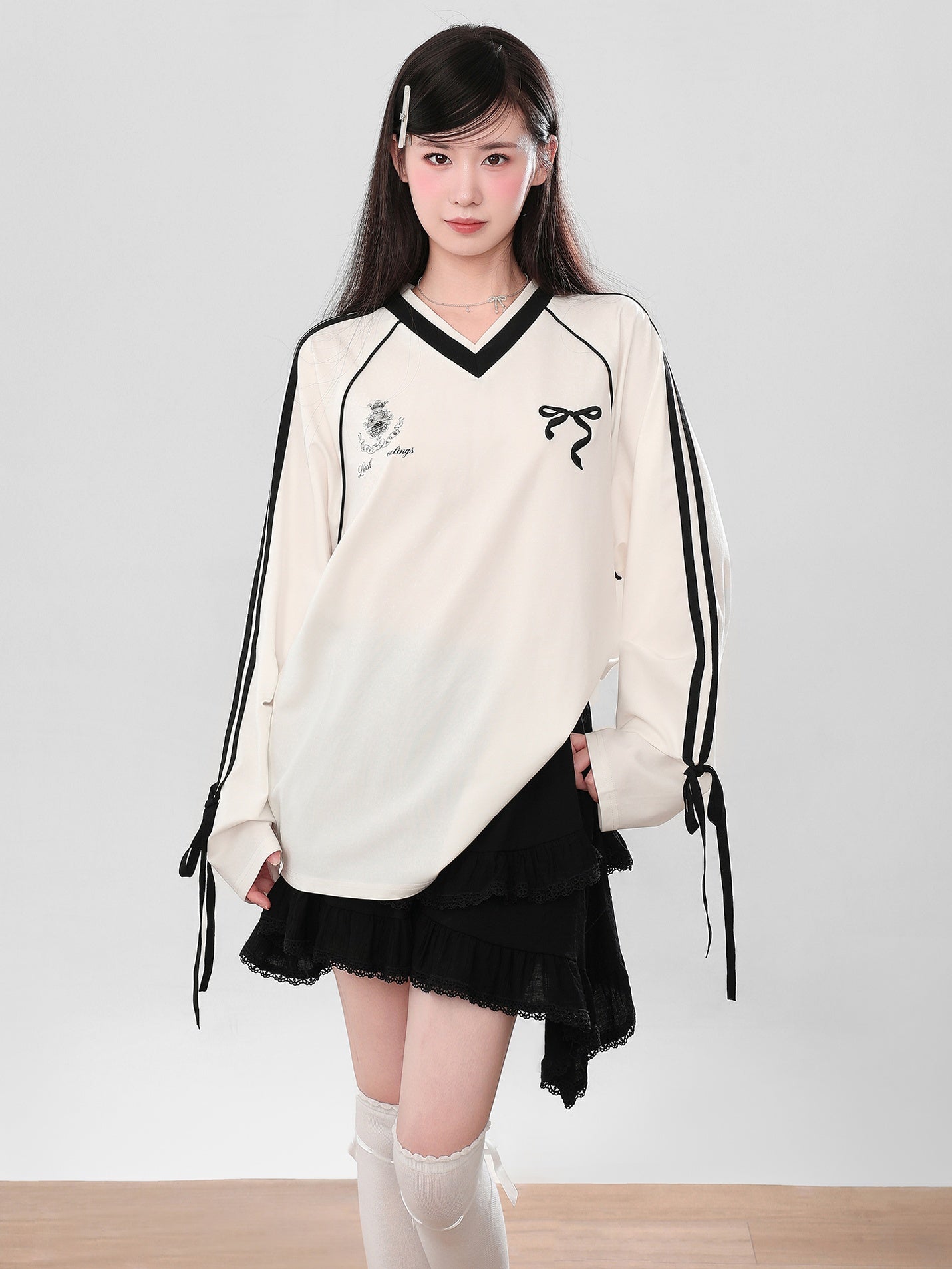V 領 Sideline 長袖上衣 X3211