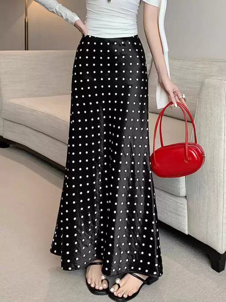 French Polka Dot Satin Skirt X3218