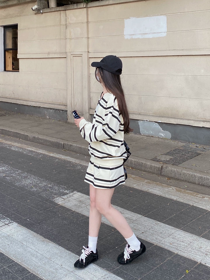 時尚條紋寬鬆套裝 X3226