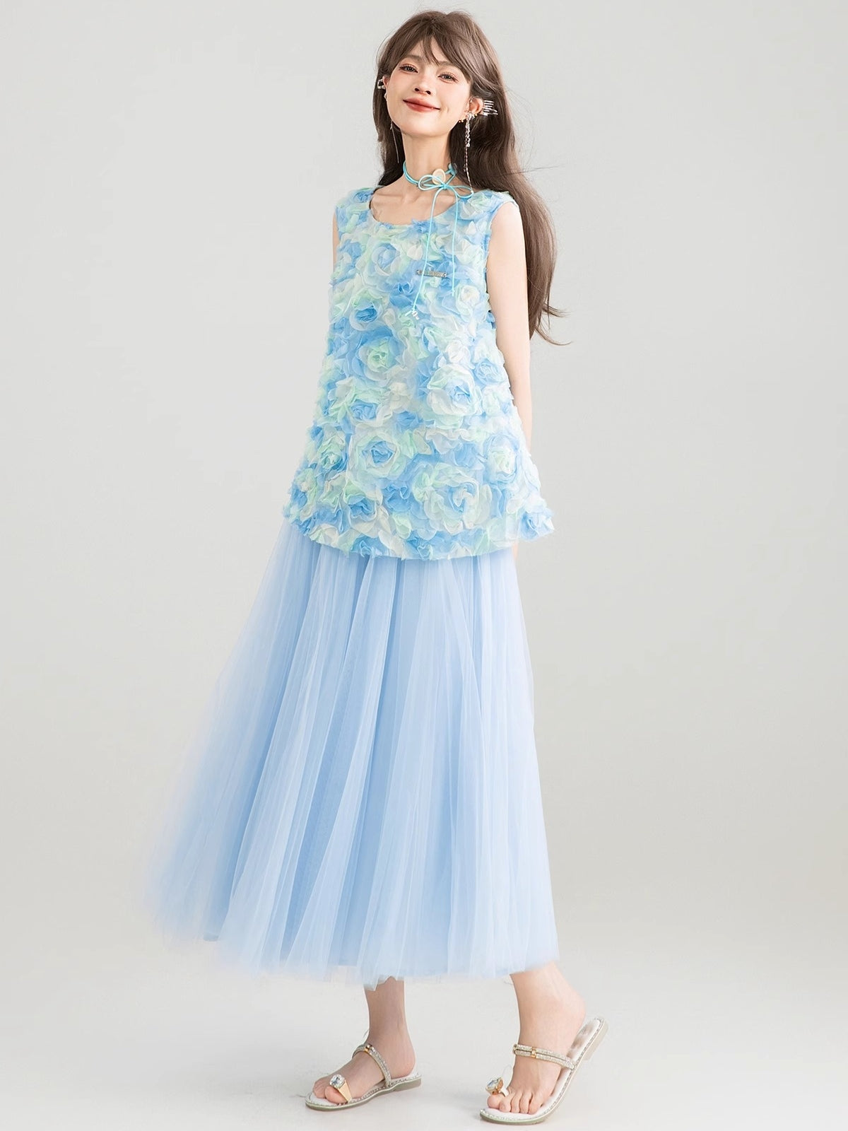 Layered Tulle A-Line Maxi Skirt X3252