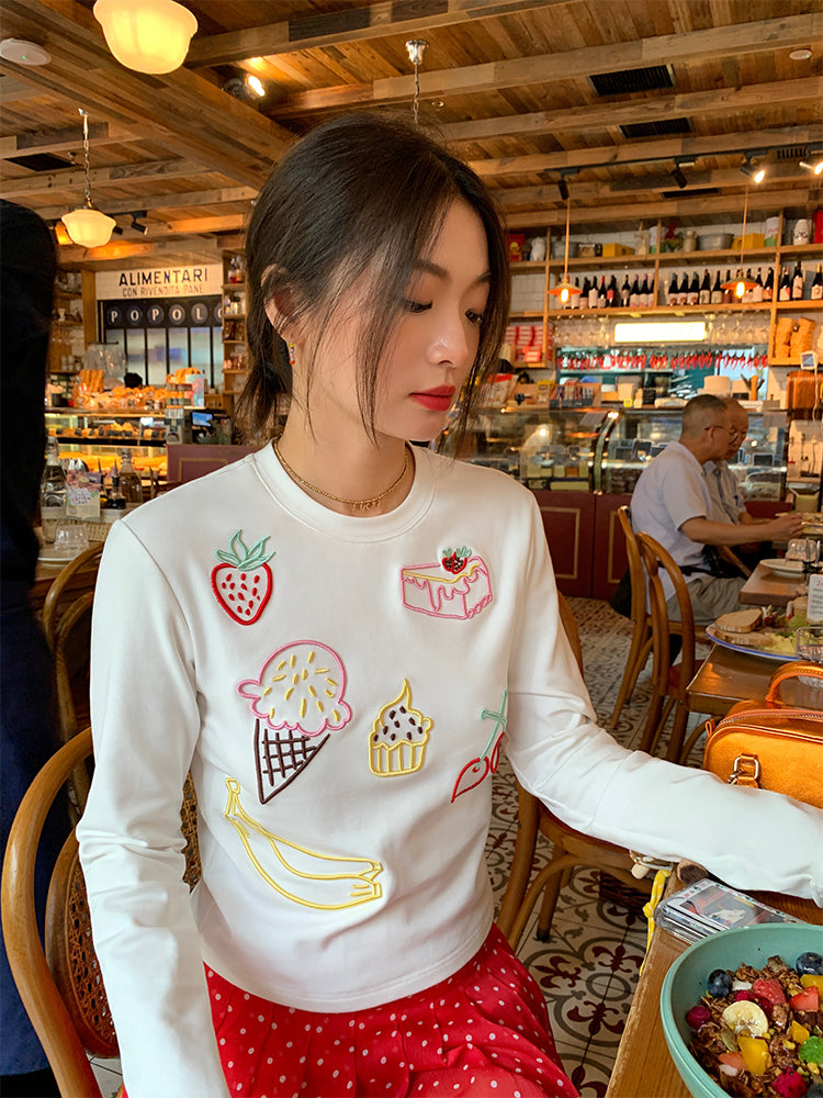 糖果刺繡圖案長袖T卹 X3199