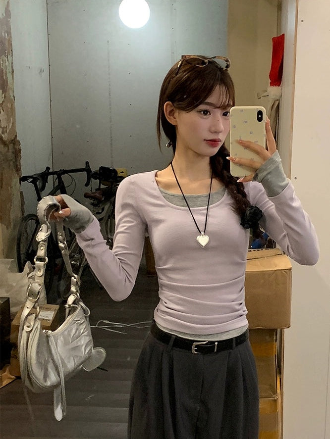 疊搭長袖修身T卹 X3127