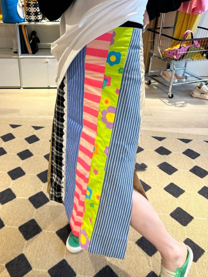 パターンステッチパッチワークAラインスカート X2250