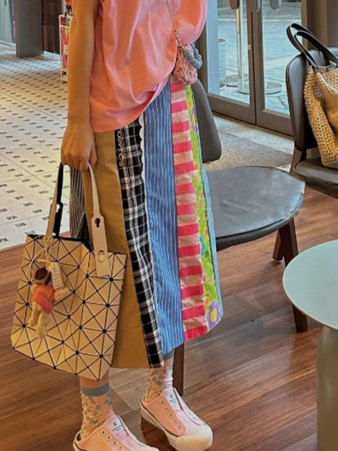 パターンステッチパッチワークAラインスカート X2250