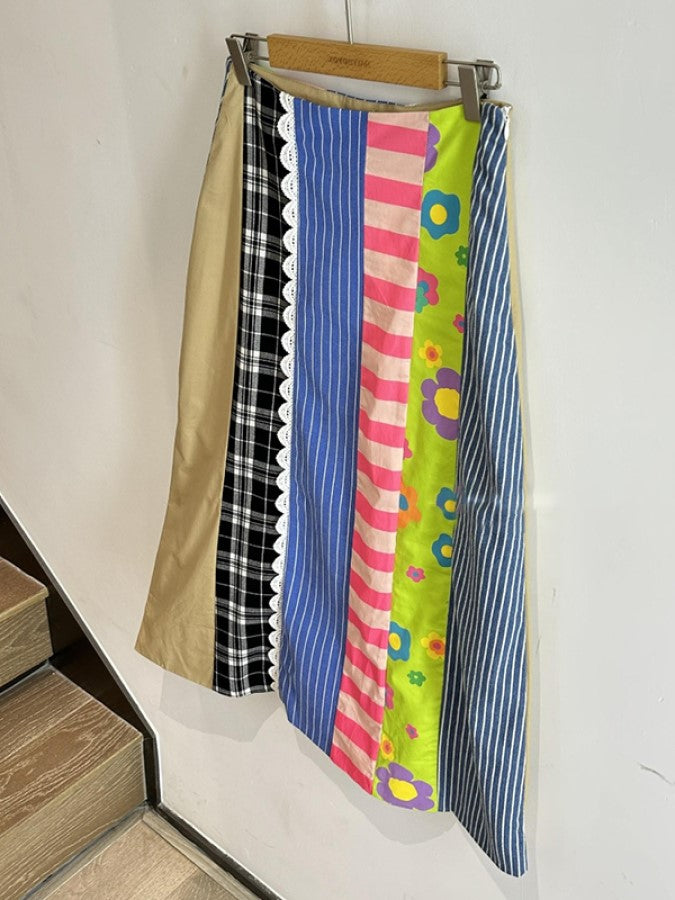 パターンステッチパッチワークAラインスカート X2250