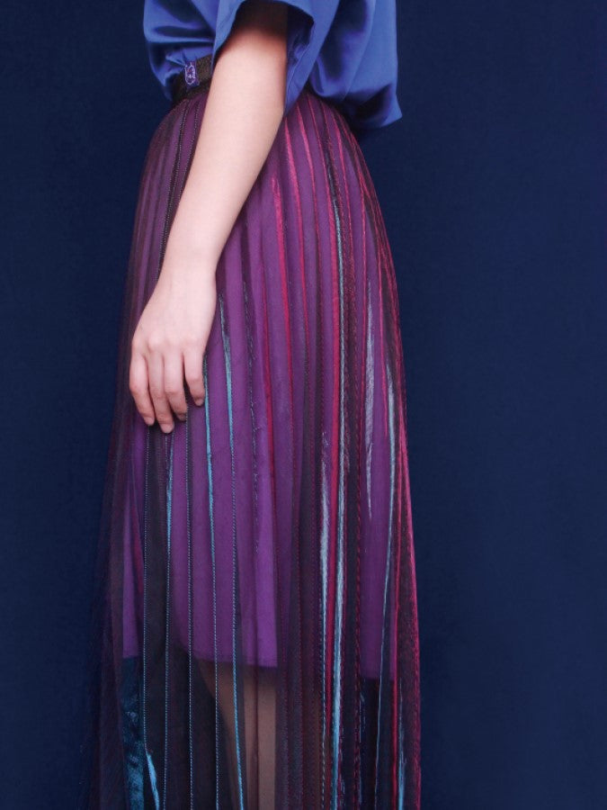 Aurora Sheer Layered High Waist Pleated Skirt X2263