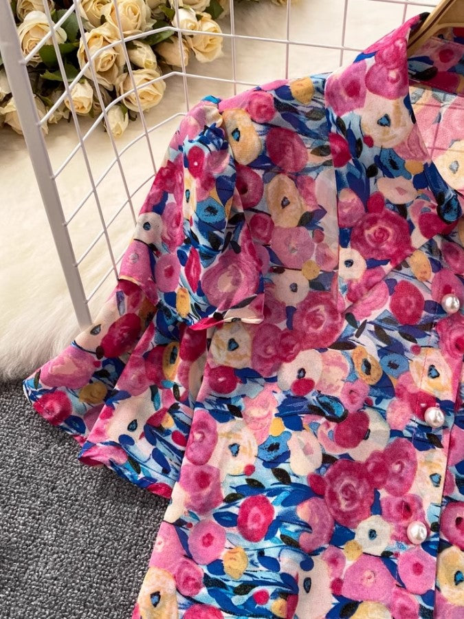 フローラルモザイクデザインシャツ X2268
