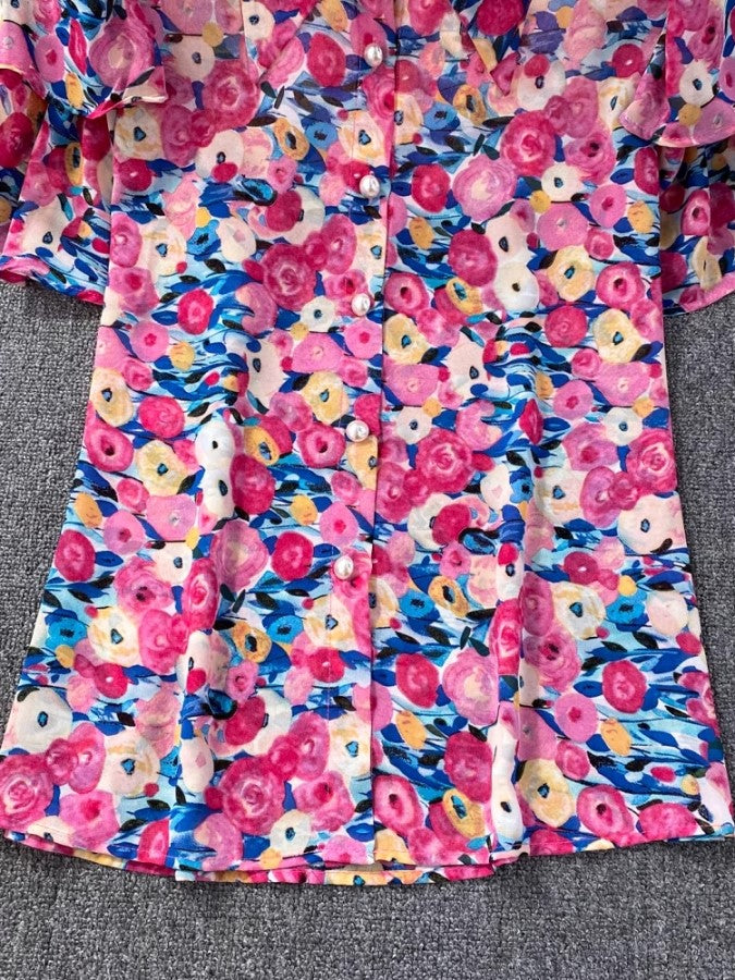 フローラルモザイクデザインシャツ X2268
