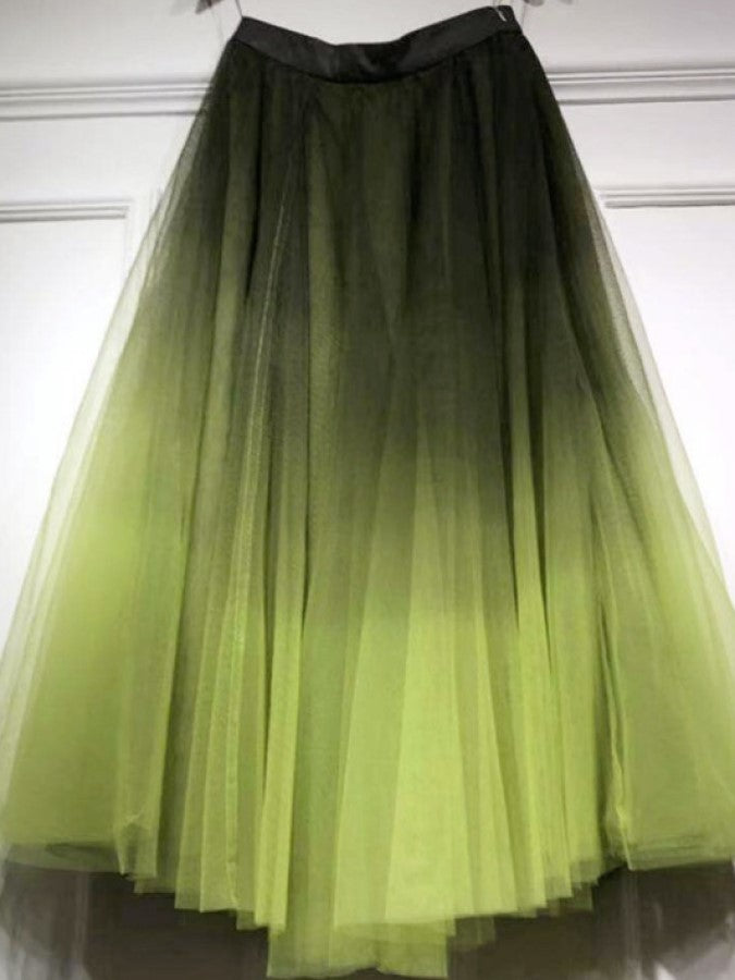 Gradient Sheer Layered Swing Long Skirt X2269