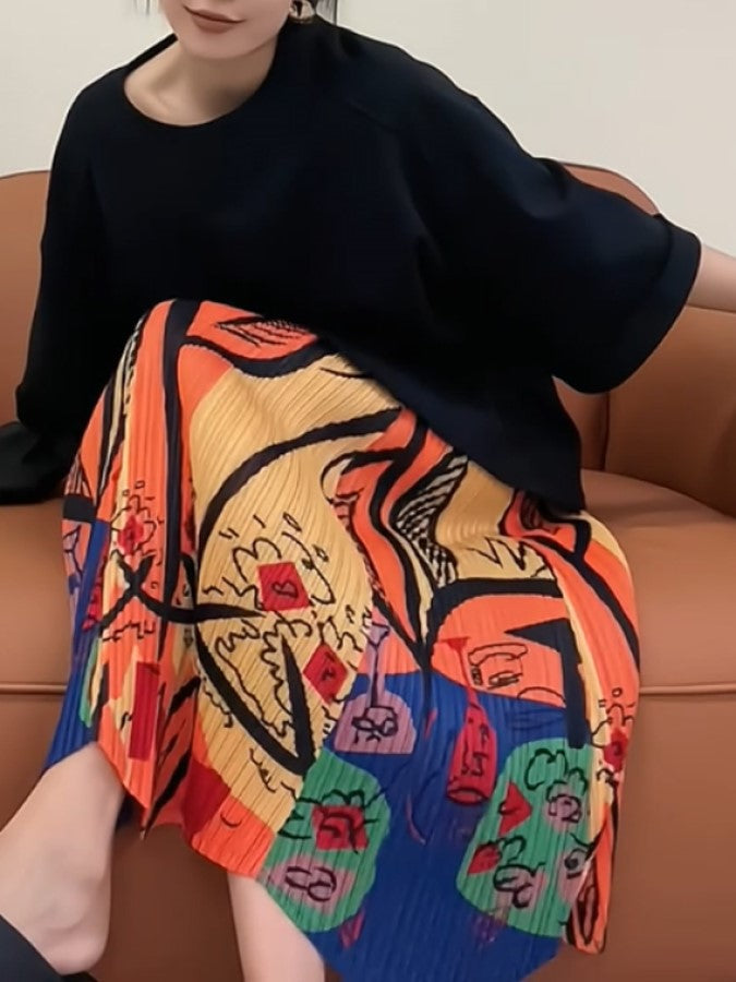 エスニックスタイルハイウエストプリントAラインスカート X2276