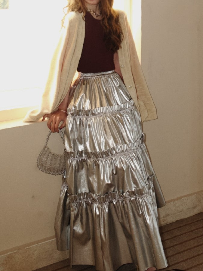 Metallic frill skirt hotsell