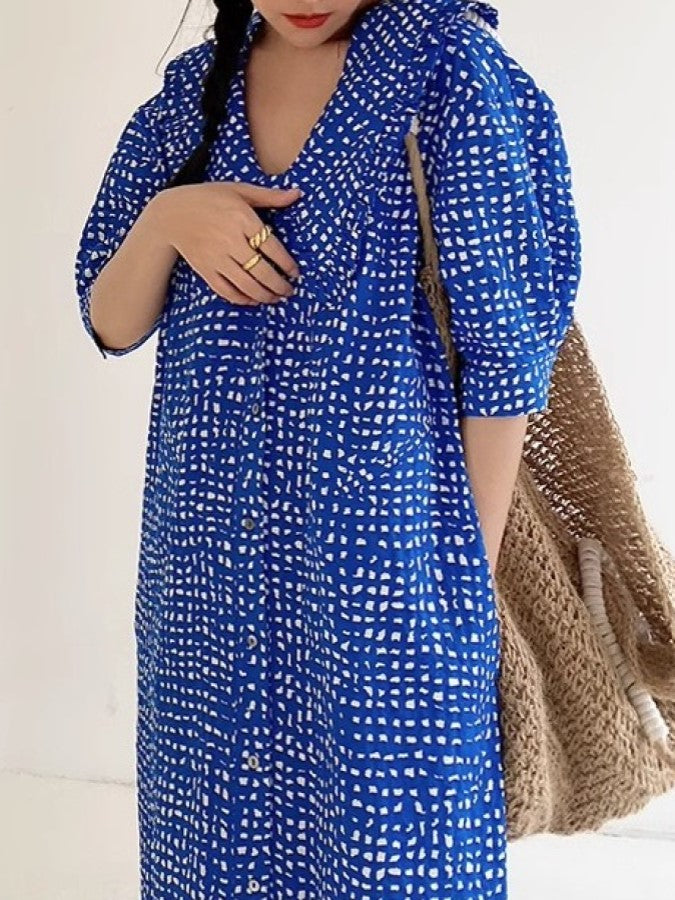 Block Dot Large Lapel Dress X2286