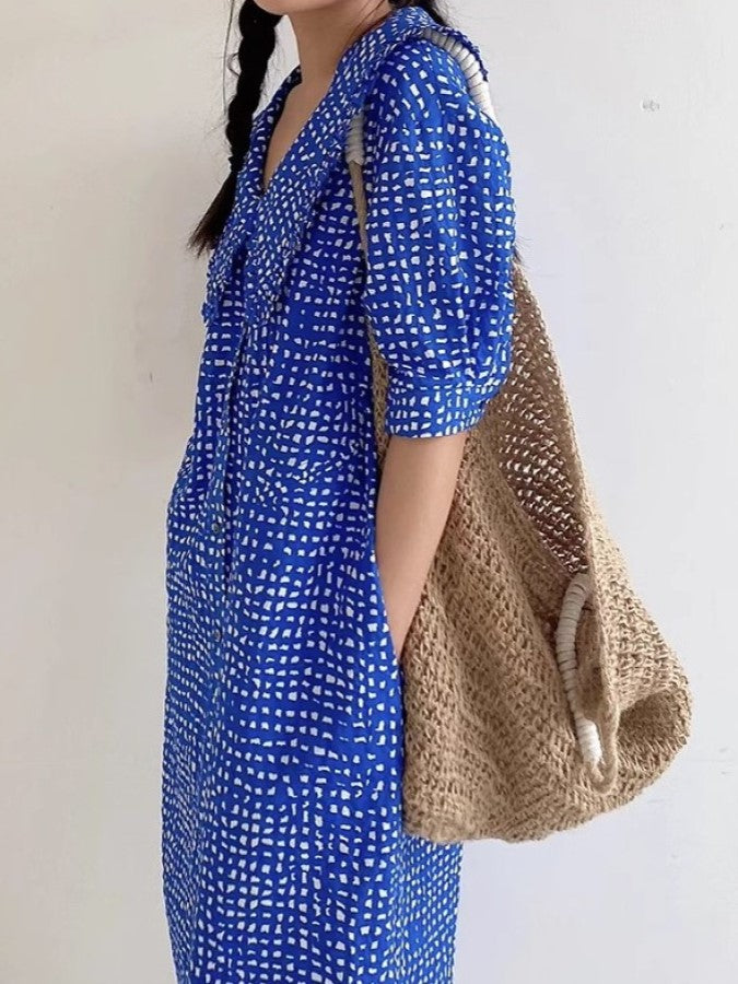 Block Dot Large Lapel Dress X2286