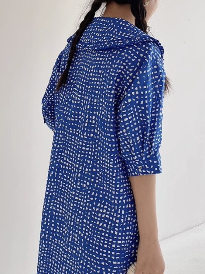 Block Dot Large Lapel Dress X2286