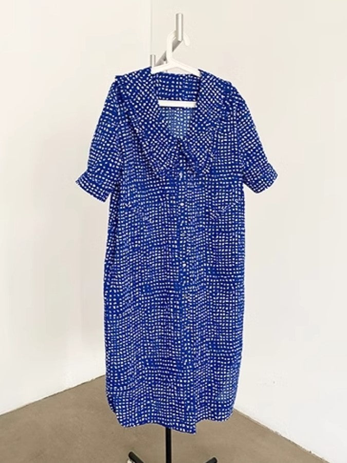 Block Dot Large Lapel Dress X2286