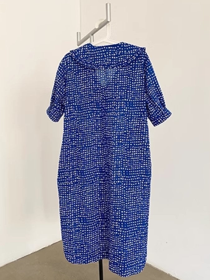 Block Dot Large Lapel Dress X2286