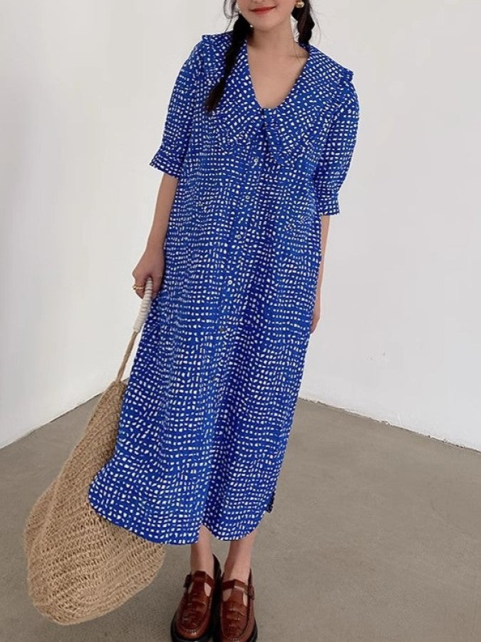 Block Dot Large Lapel Dress X2286