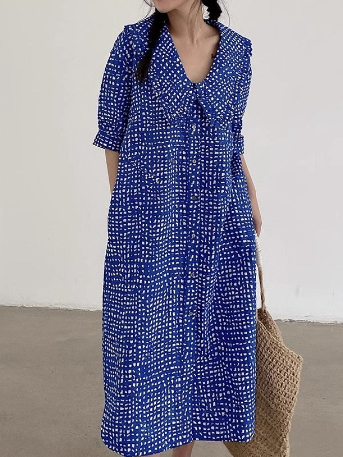 Block Dot Large Lapel Dress X2286