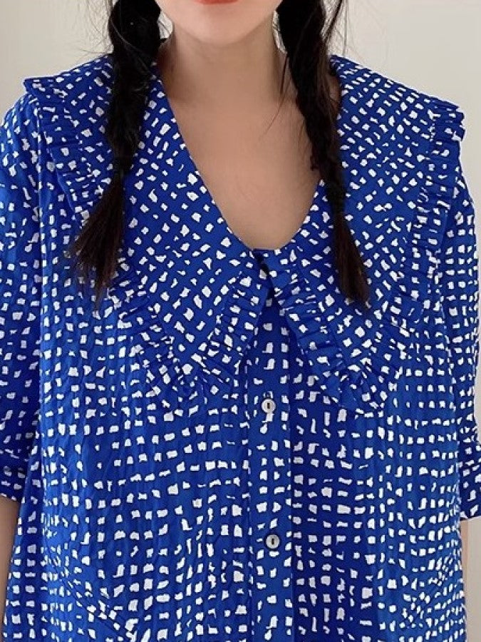 Block Dot Large Lapel Dress X2286