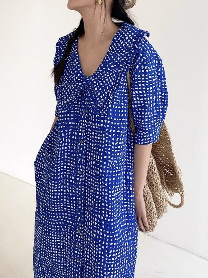Block Dot Large Lapel Dress X2286