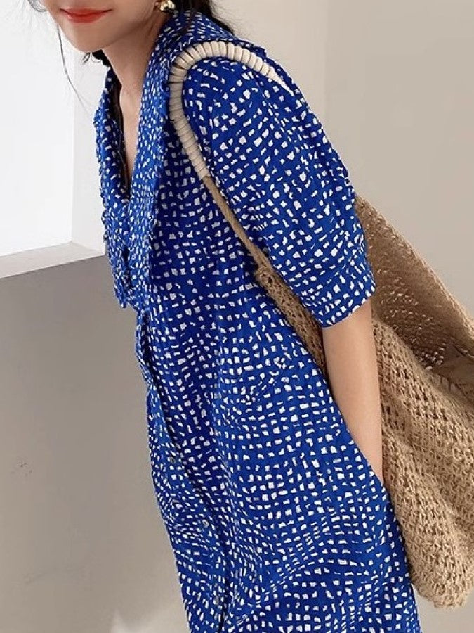 Block Dot Large Lapel Dress X2286