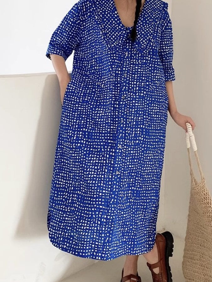 Block Dot Large Lapel Dress X2286