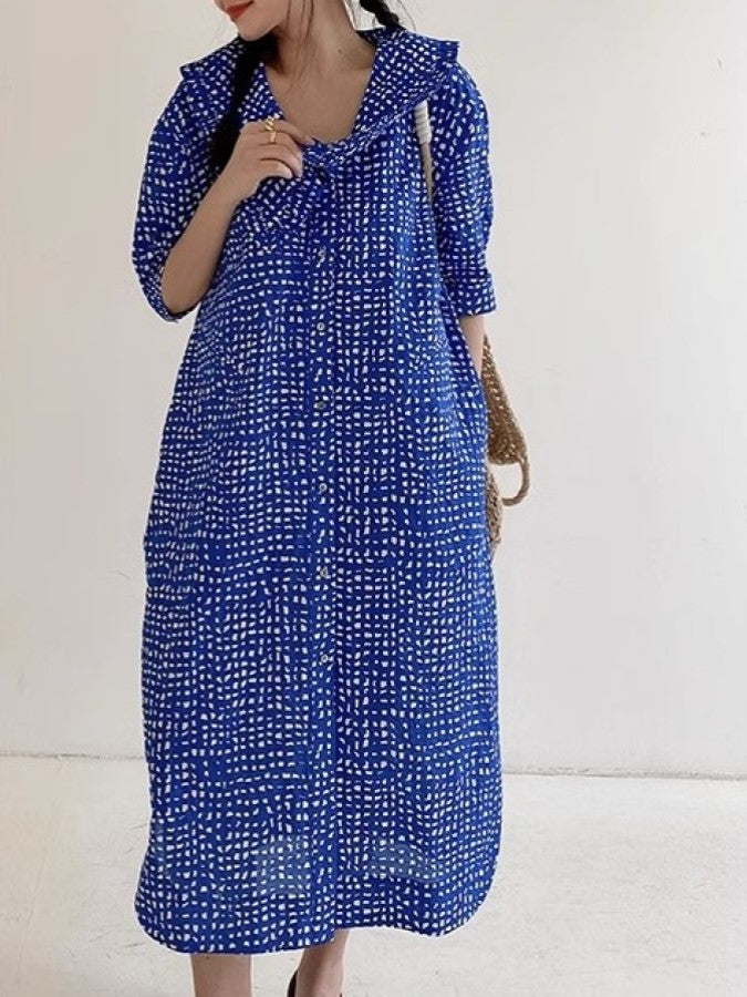 Block Dot Large Lapel Dress X2286