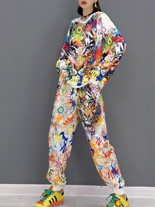 Tiger Print Casual Sport Two Piece Set X2298