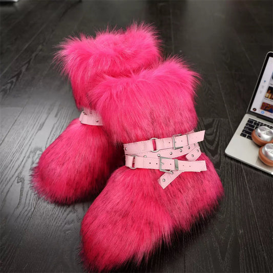 White Fleece Platform Short Snow Boots X3425