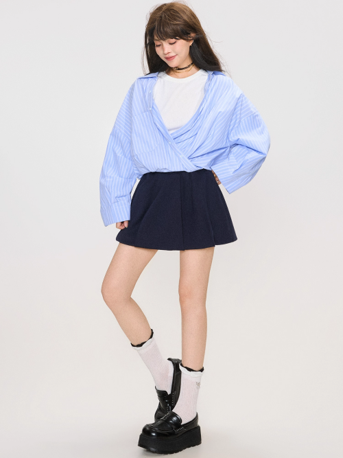 Korean Style Layered Stripe Long Sleeve Shirt X3369