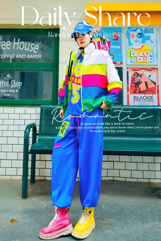 Dopamine Color Block Striped Oversized Jacket X3513